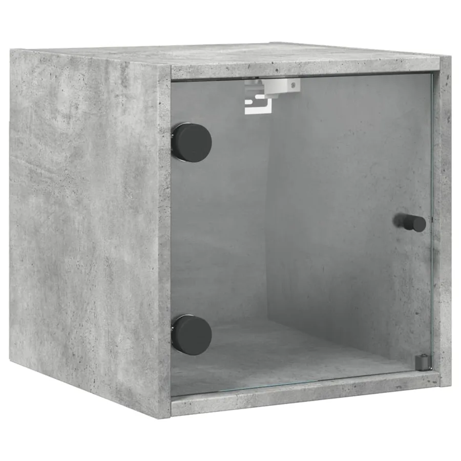 Table de chevet avec porte en verre gris béton 35x37x35 cm - 2