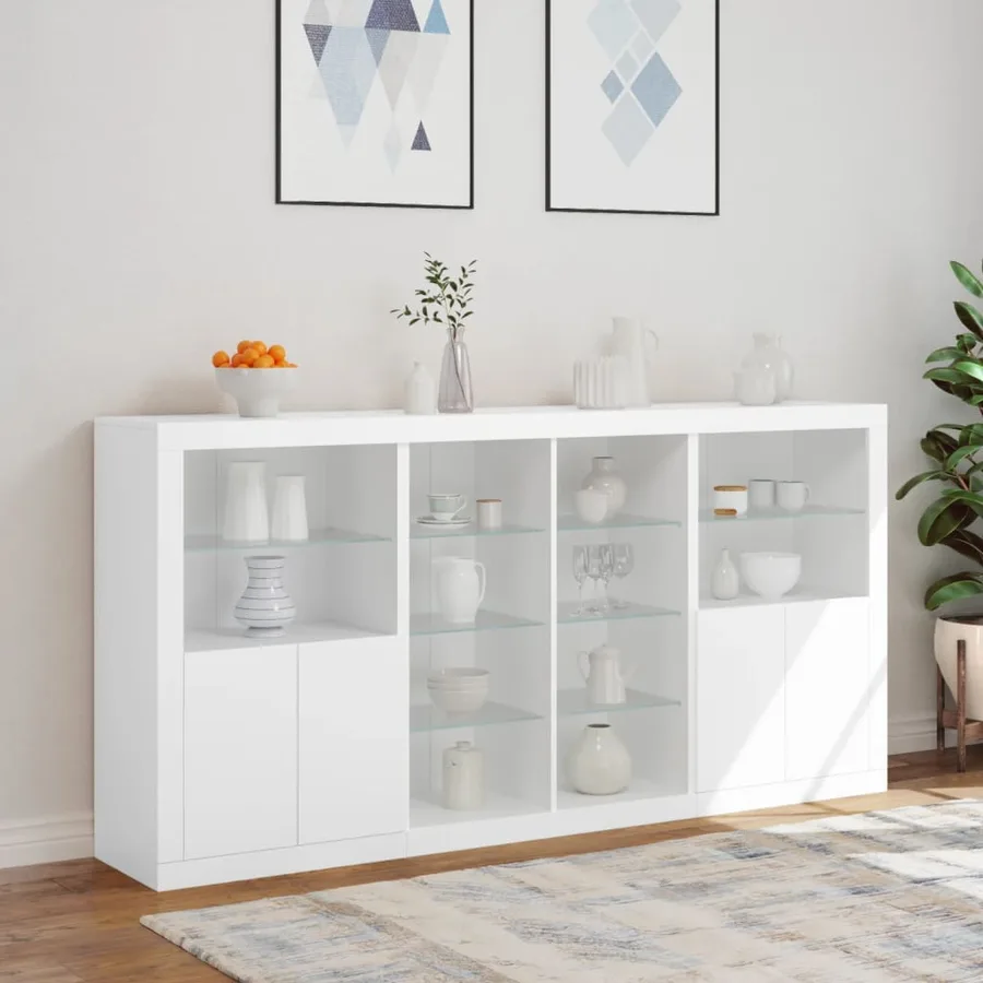 Buffet avec lumières LED blanc 202x37x100 cm - 4