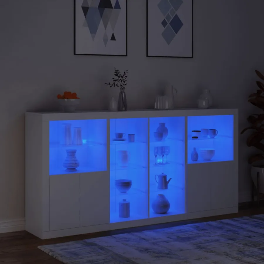 Buffet avec lumières LED blanc 202x37x100 cm - 5