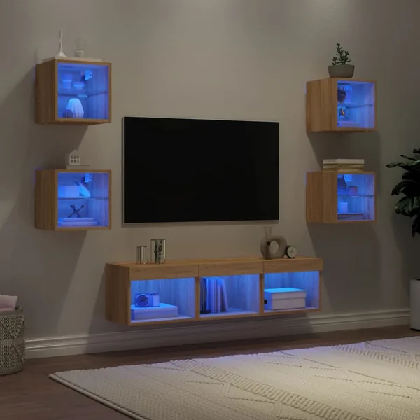Unités murales TV avec LED 7 pcs chêne sonoma bois d'ingénierie