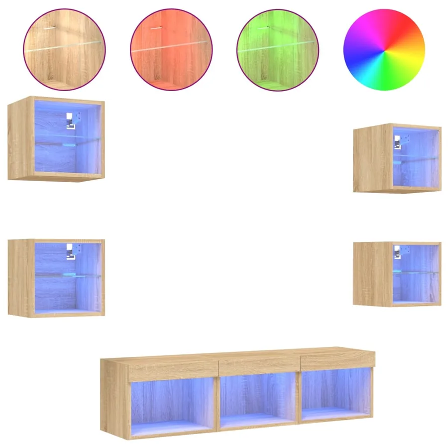 Unités murales TV avec LED 7 pcs chêne sonoma bois d'ingénierie - 2