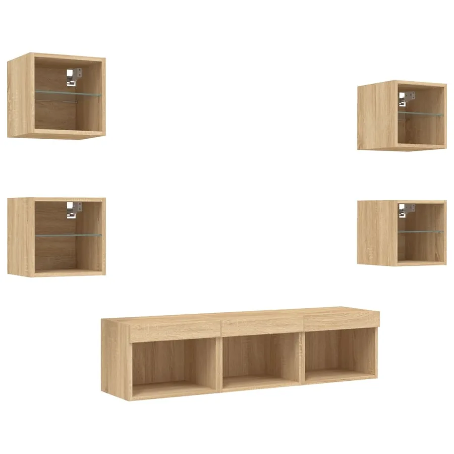 Unités murales TV avec LED 7 pcs chêne sonoma bois d'ingénierie - 5