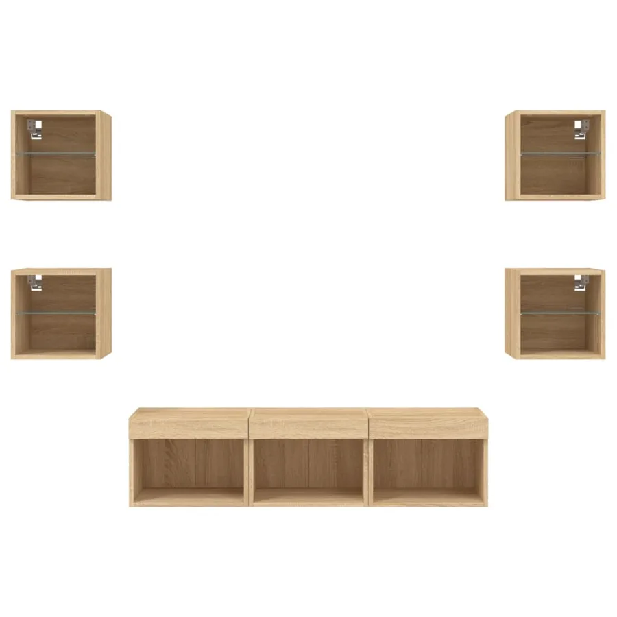 Unités murales TV avec LED 7 pcs chêne sonoma bois d'ingénierie - 6