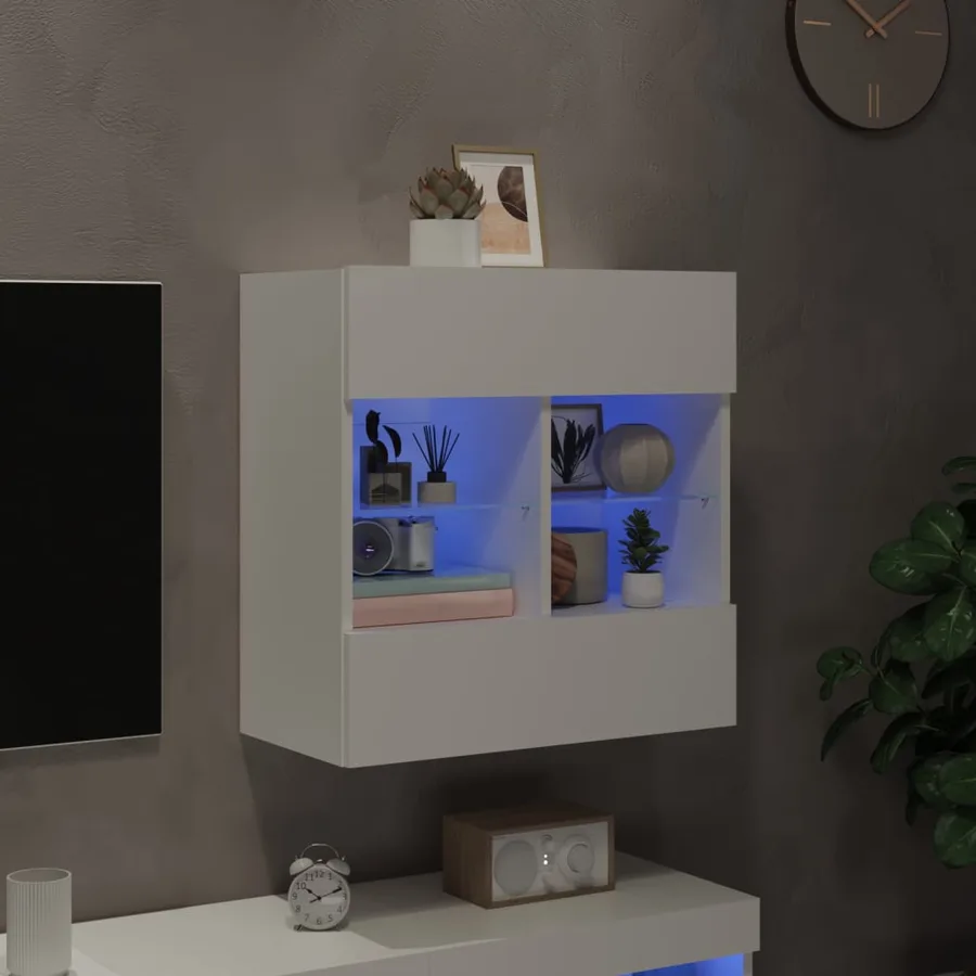 Meuble TV mural avec lumières LED blanc 58,5x30x60,5 cm - 3