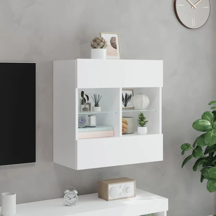 Meuble TV mural avec lumières LED blanc 58,5x30x60,5 cm - 4