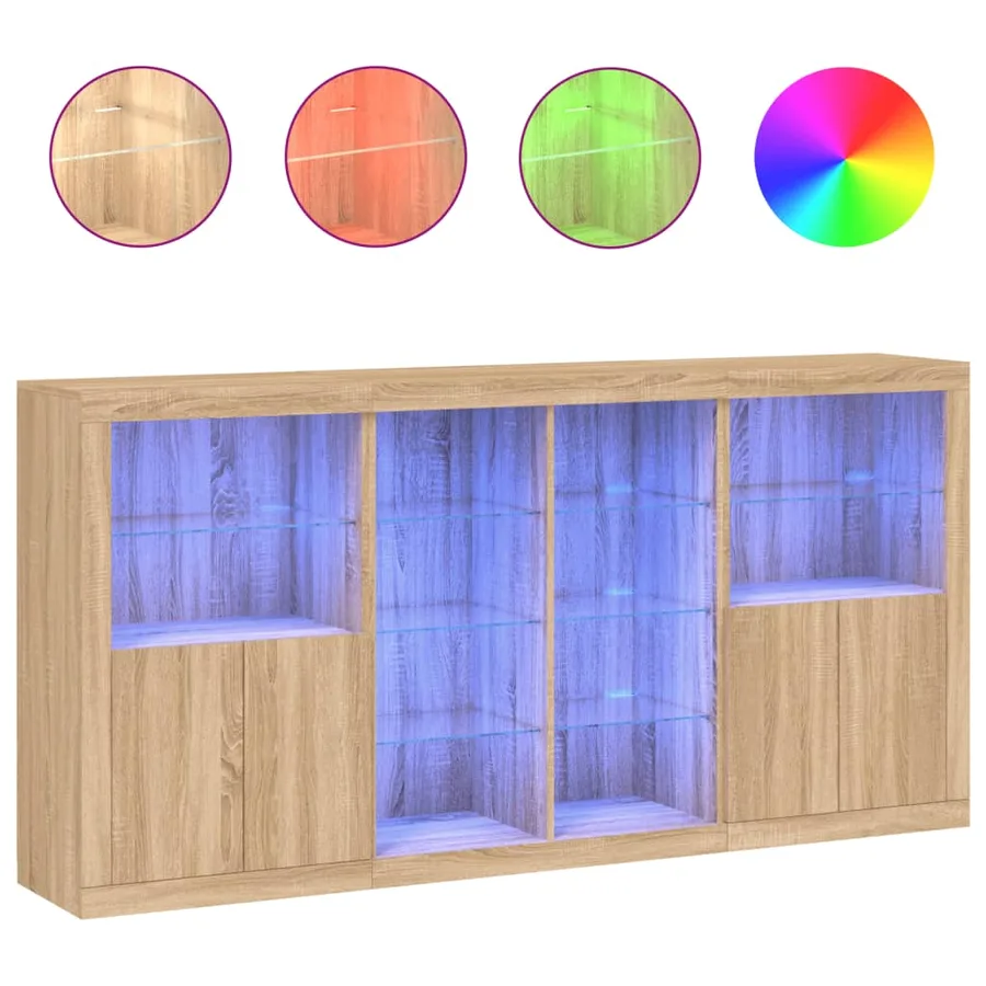 Buffet avec lumières LED chêne sonoma 202x37x100 cm - 2