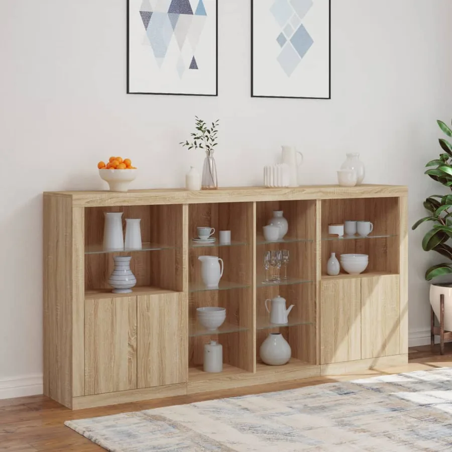 Buffet avec lumières LED chêne sonoma 202x37x100 cm - 4