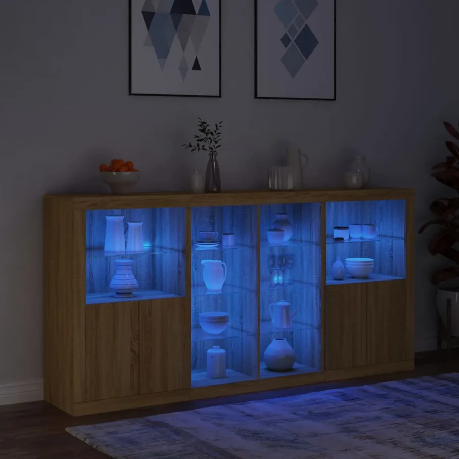 Buffet avec lumières LED chêne sonoma 202x37x100 cm - 5