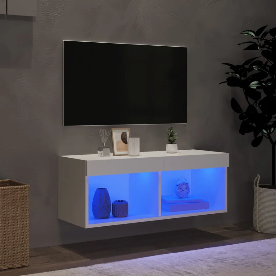 Meuble TV avec lumières LED blanc 80x30x30 cm - 3