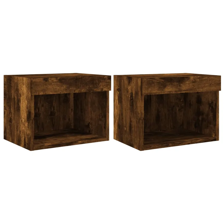 Tables de chevet murales avec lumières LED 2 pcs chêne fumé - 2