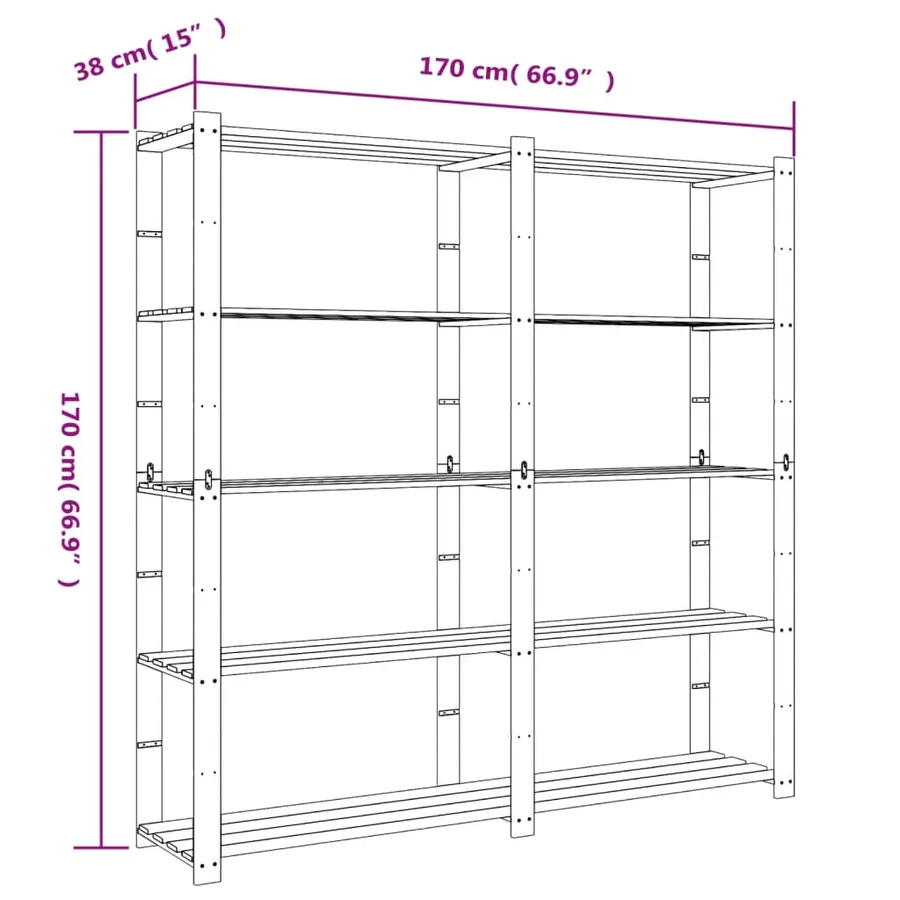Support de rangement à 5 niveaux marron 170x38x170 cm bois pin - 7