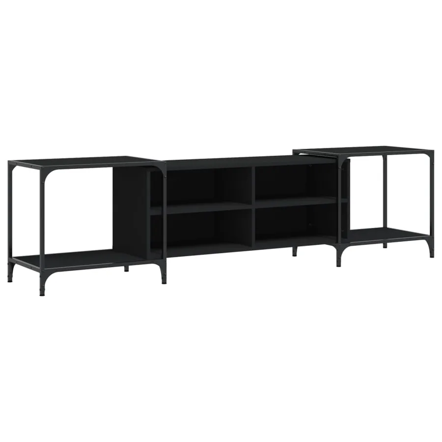 Meuble TV noir 203x37x50 cm bois d'ingénierie - 2