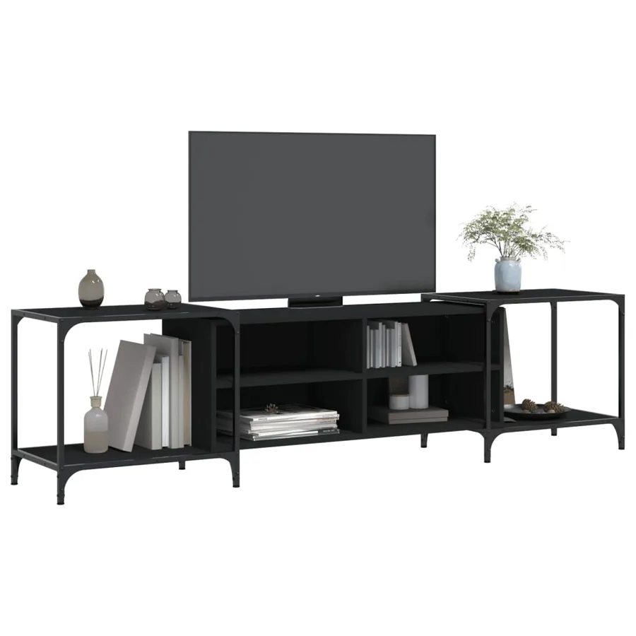 Meuble TV noir 203x37x50 cm bois d'ingénierie - 3