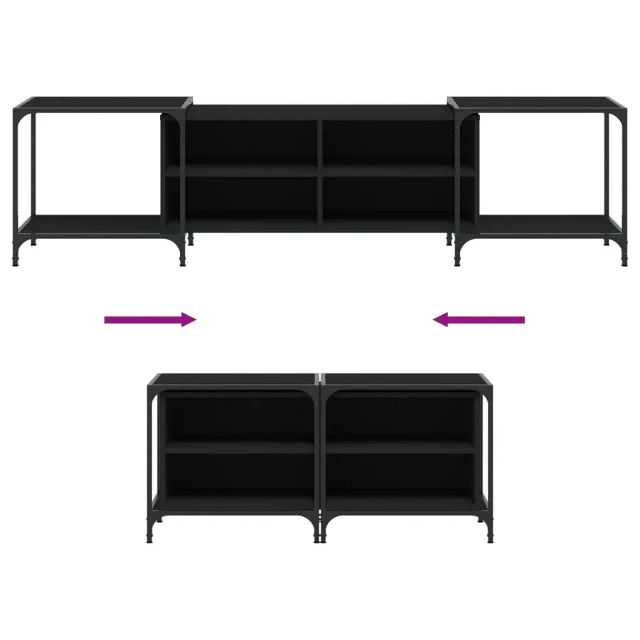 Meuble TV noir 203x37x50 cm bois d'ingénierie - 7