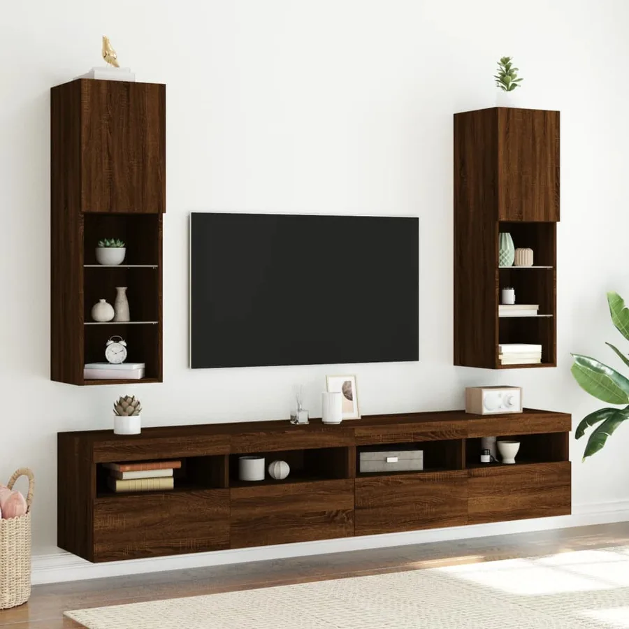 Meuble TV avec lumières LED chêne marron 30,5x30x102 cm - 3
