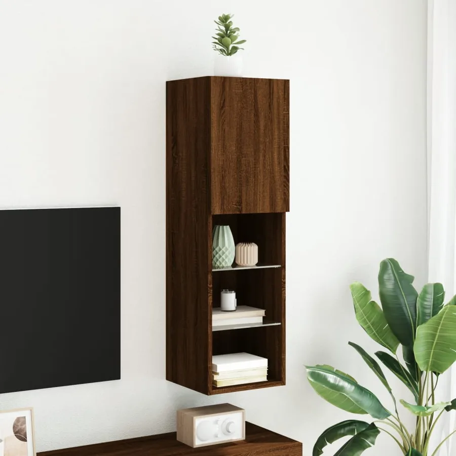 Meuble TV avec lumières LED chêne marron 30,5x30x102 cm - 4