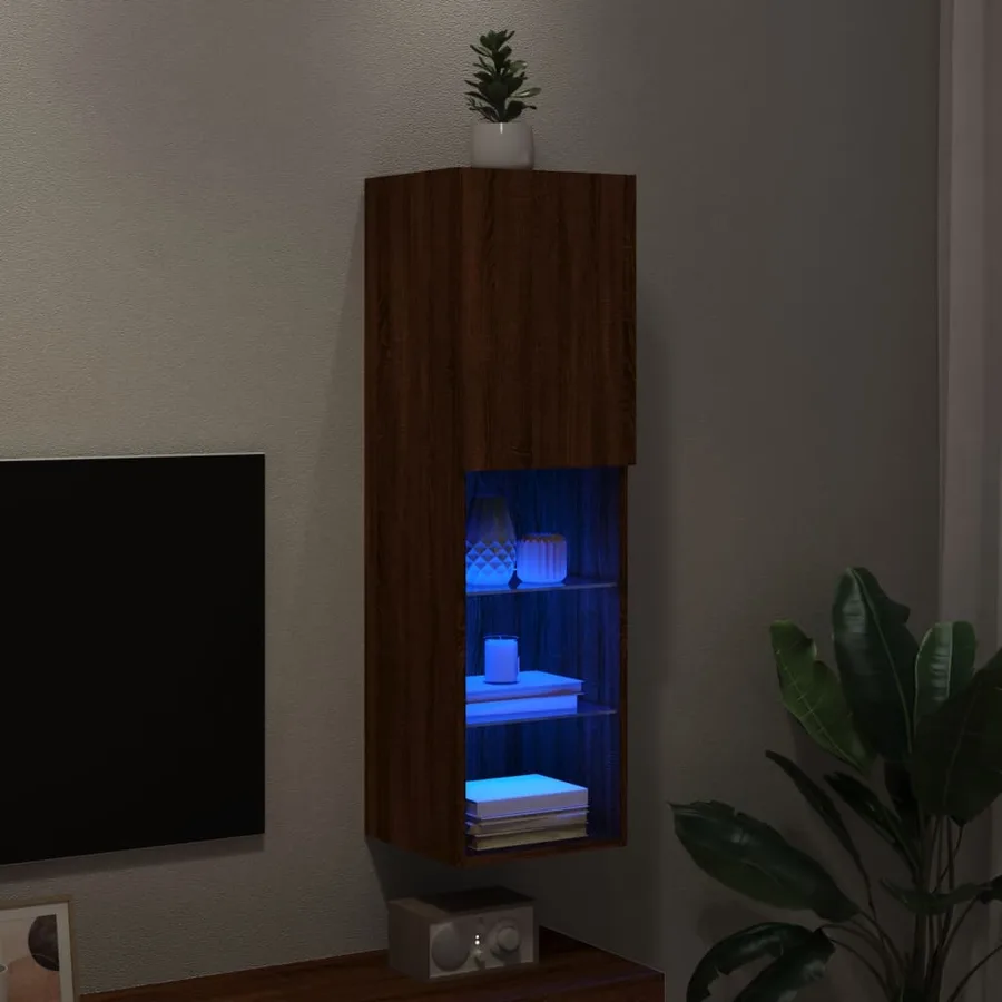 Meuble TV avec lumières LED chêne marron 30,5x30x102 cm - 5