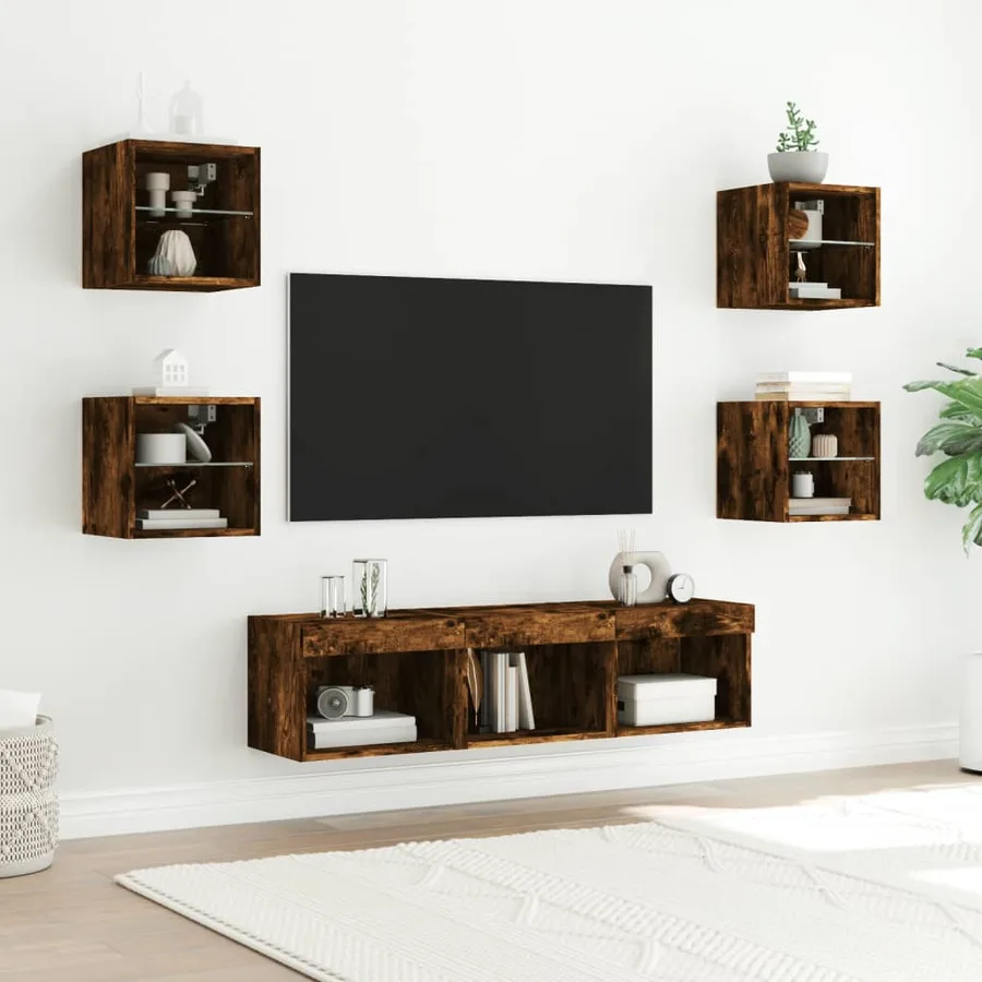 Unités murales TV avec LED 7 pcs chêne fumé bois d'ingénierie - 3