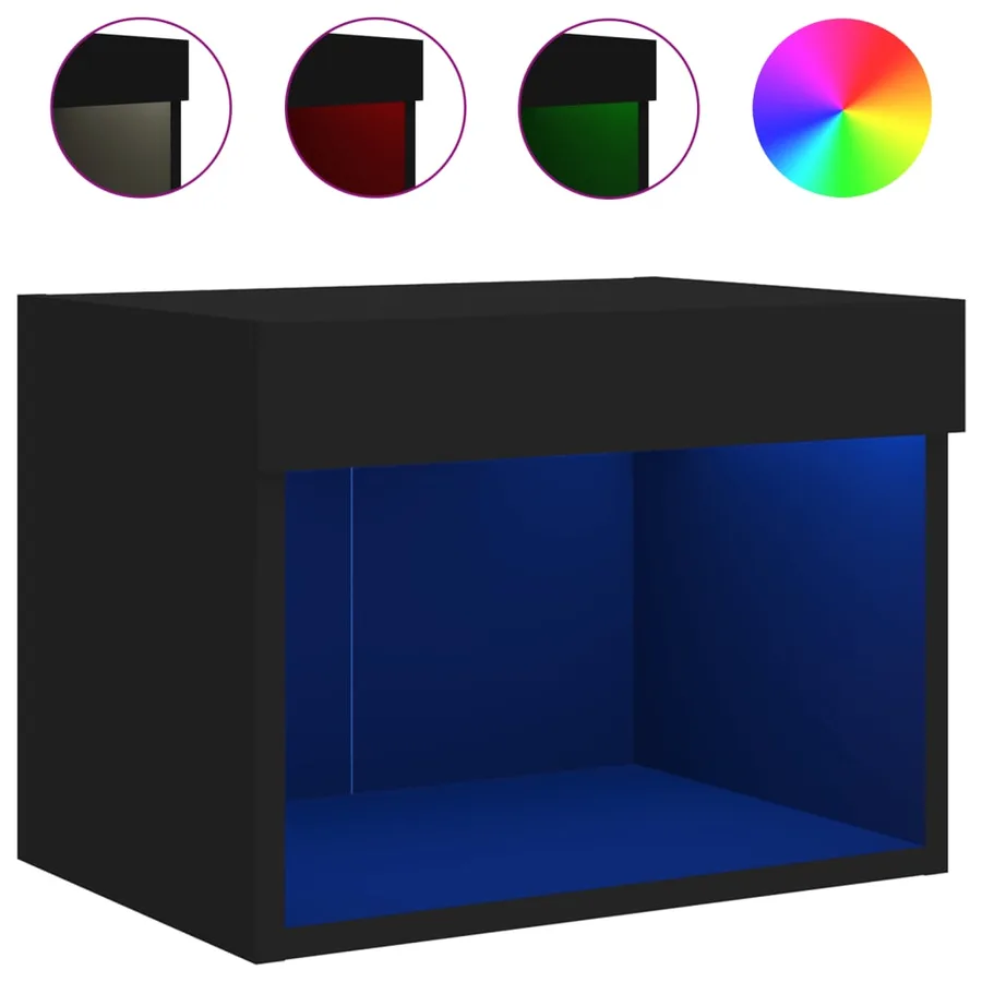 Table de chevet murale avec lumières LED noir - 2