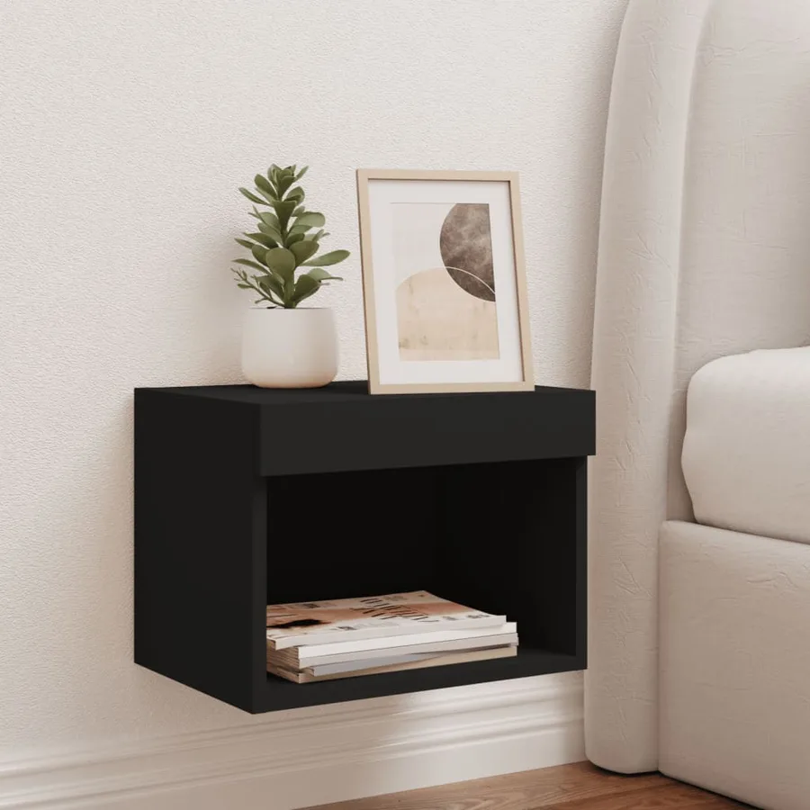 Table de chevet murale avec lumières LED noir - 3