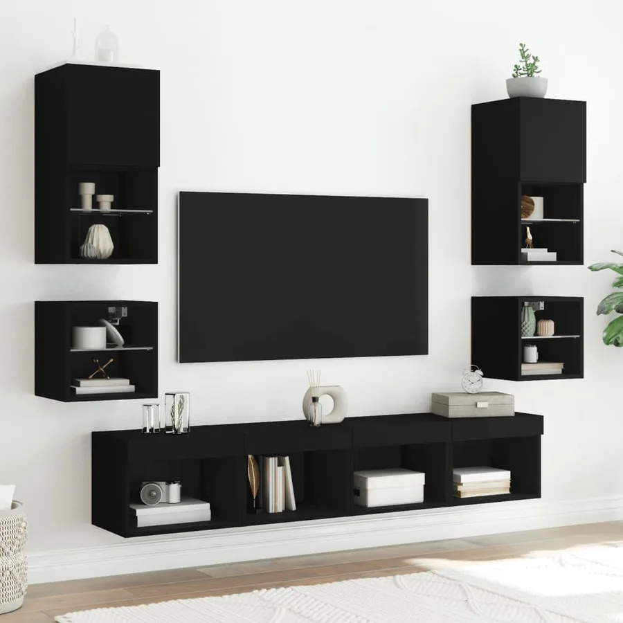 Table de chevet murale avec lumières LED noir - 4