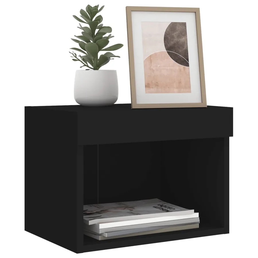 Table de chevet murale avec lumières LED noir - 5