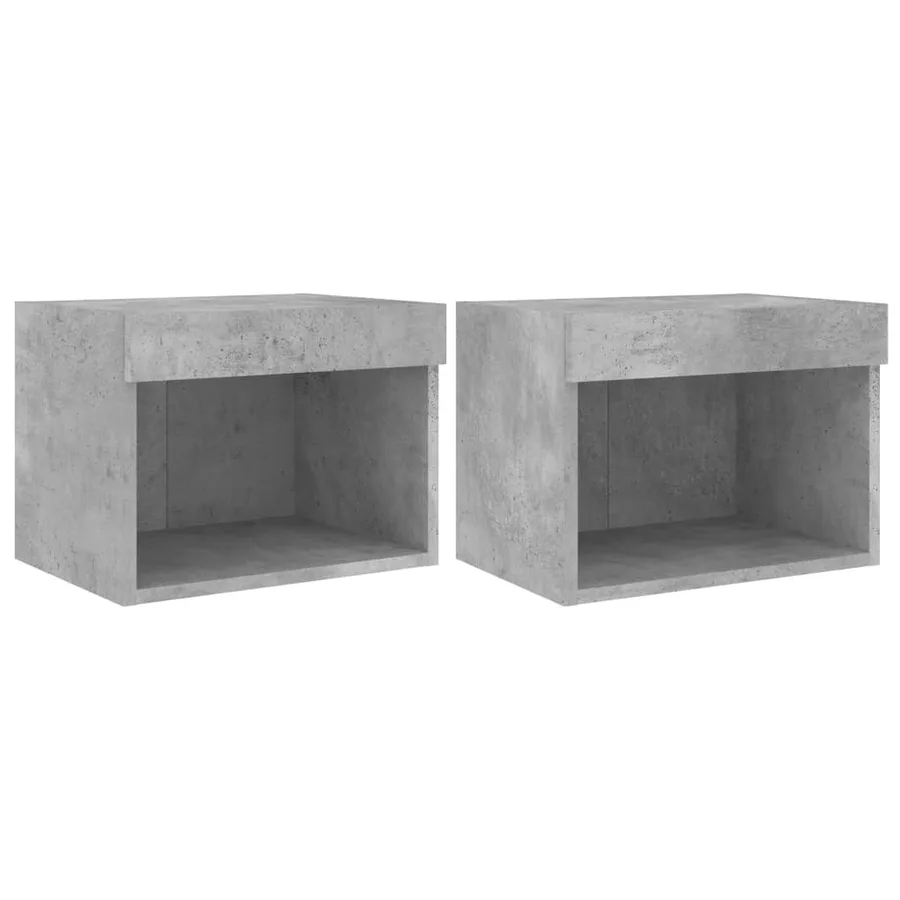 Tables de chevet murales avec lumières LED 2 pcs gris béton - 2
