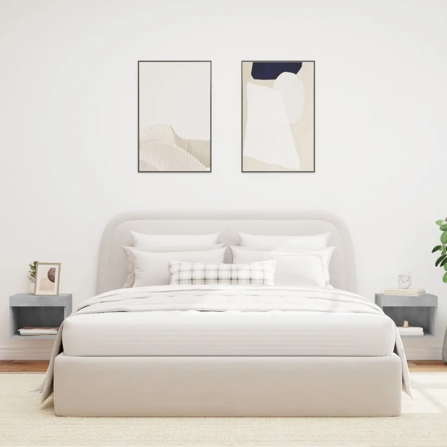 Tables de chevet murales avec lumières LED 2 pcs gris béton - 3