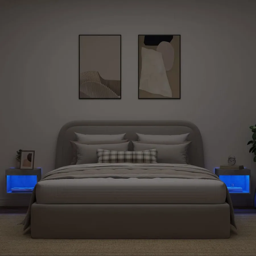 Tables de chevet murales avec lumières LED 2 pcs gris béton - 4