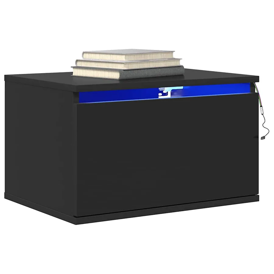 Table de chevet murale avec lumières LED noir - 5