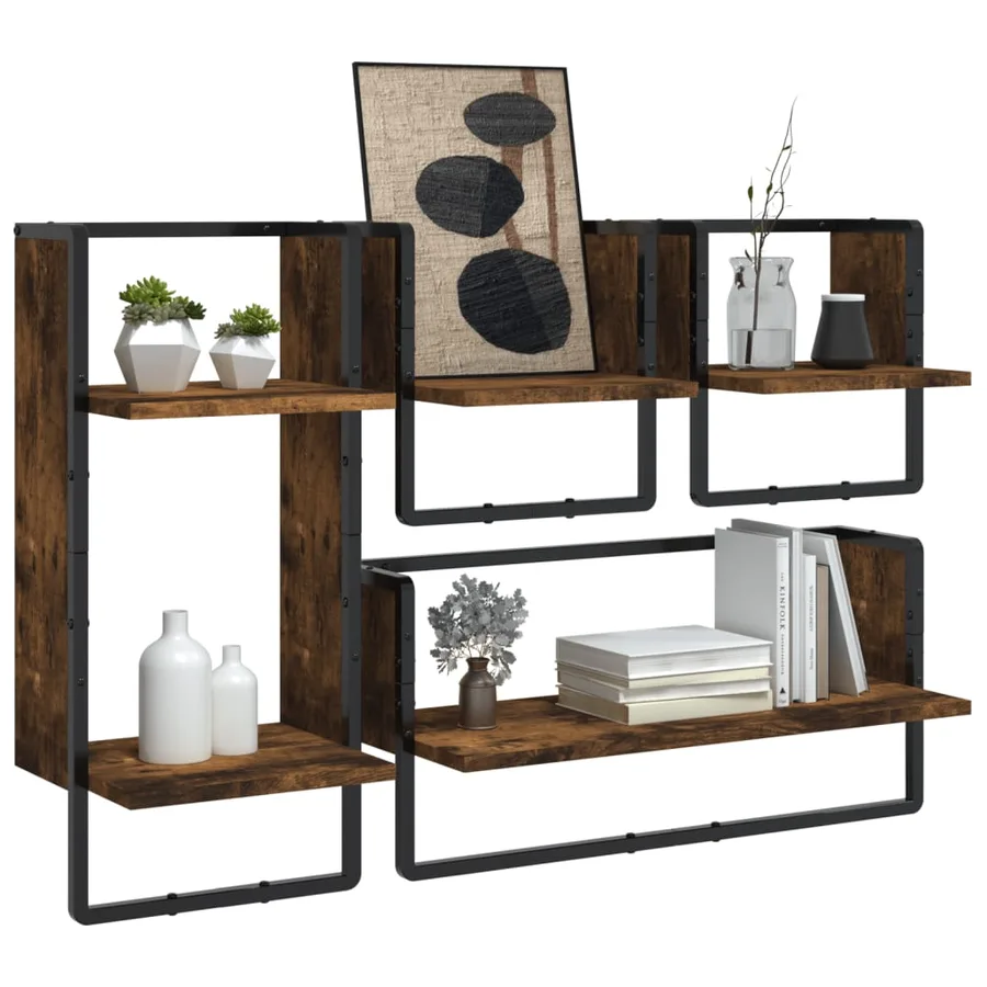 Ensemble d'étagères murales avec barres 4 pcs chêne fumé - 3