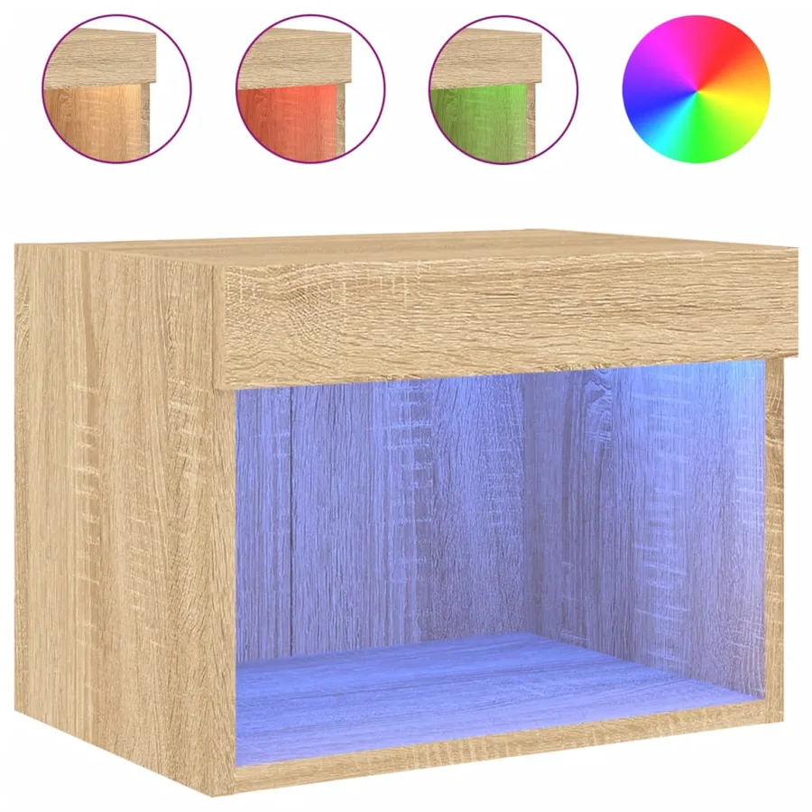 Table de chevet murale avec lumières LED chêne sonoma - 2