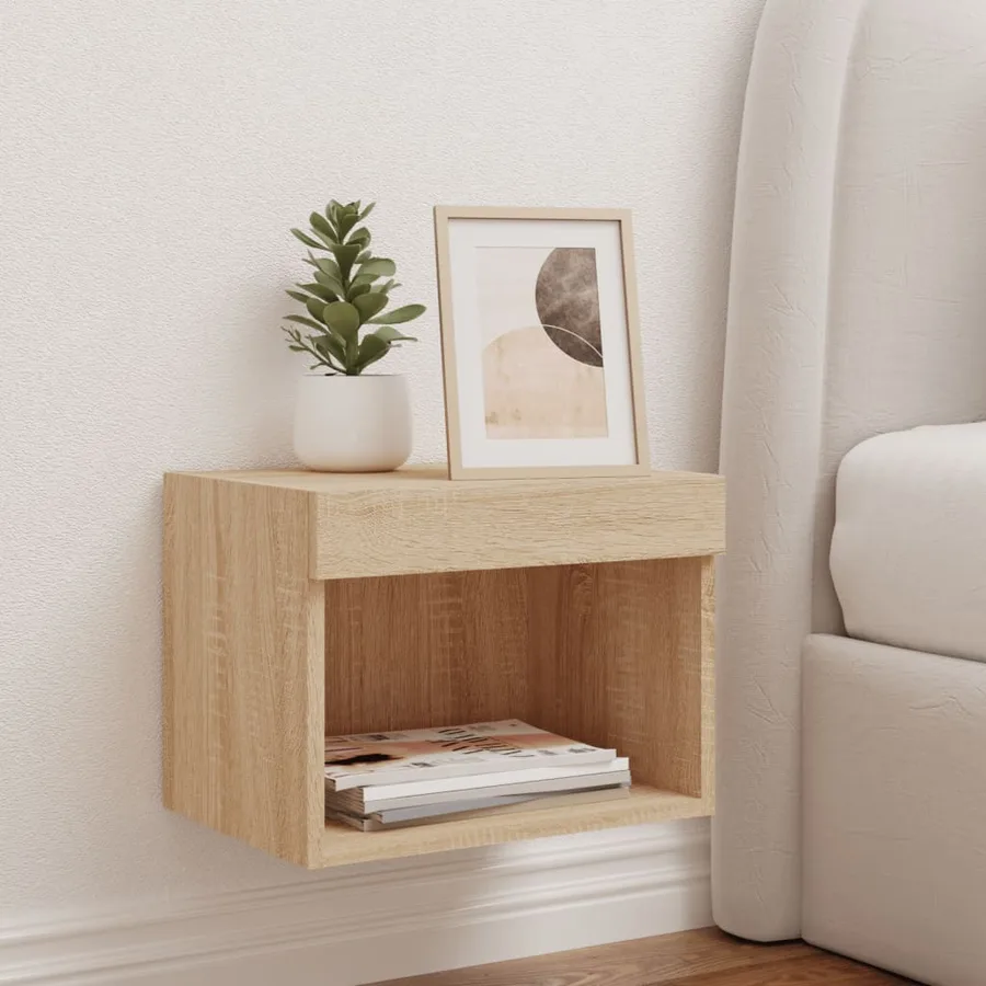 Table de chevet murale avec lumières LED chêne sonoma - 3