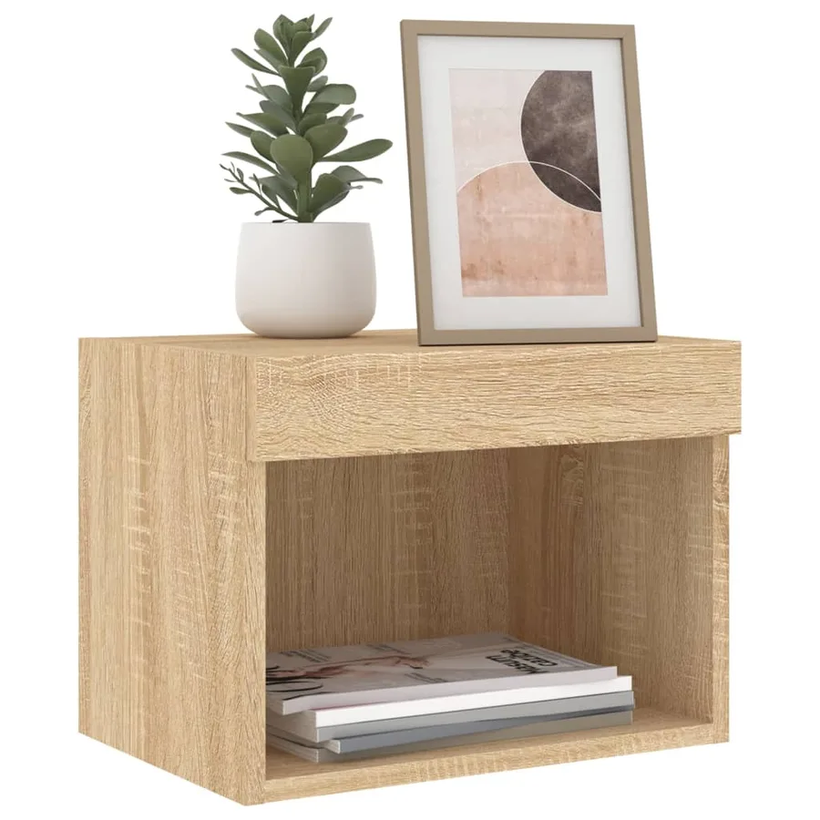 Table de chevet murale avec lumières LED chêne sonoma - 5