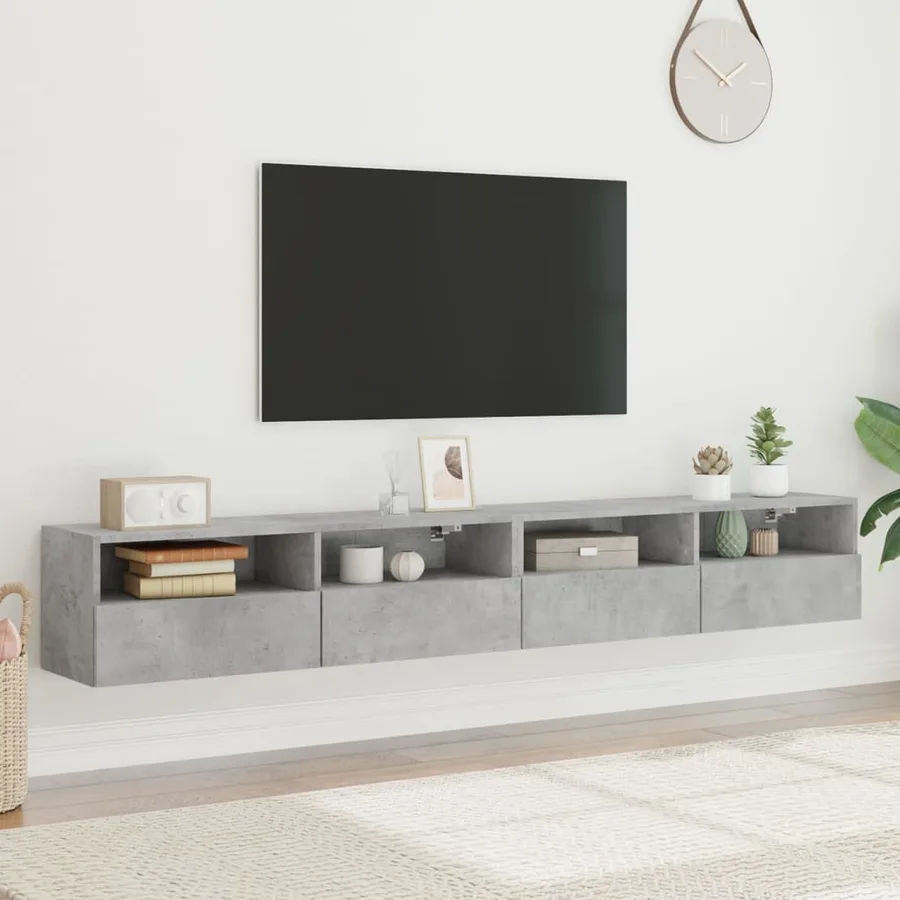 Meubles TV muraux 2pcs gris béton 100x30x30cm bois d'ingénierie - 3