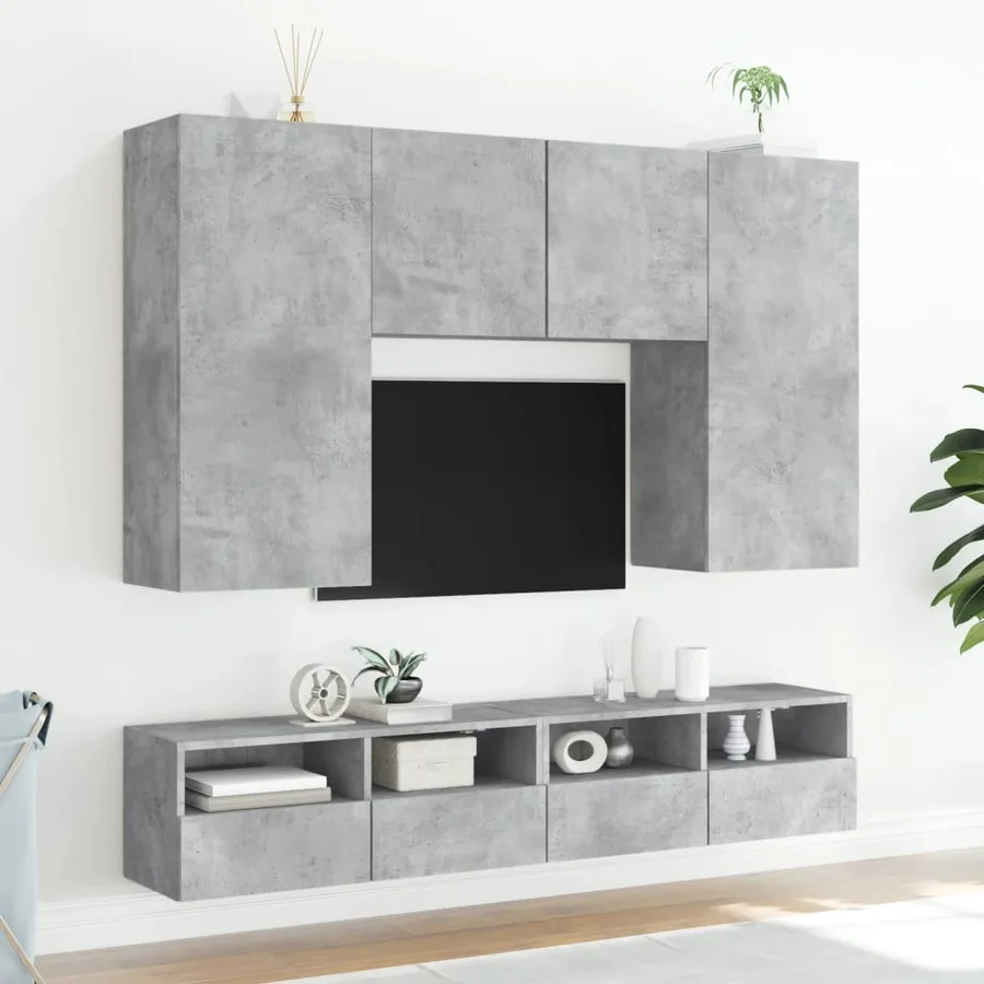 Meubles TV muraux 2pcs gris béton 100x30x30cm bois d'ingénierie - 4