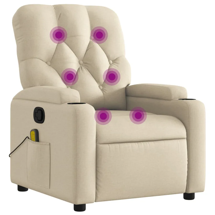 Fauteuil inclinable de massage crème tissu - 2