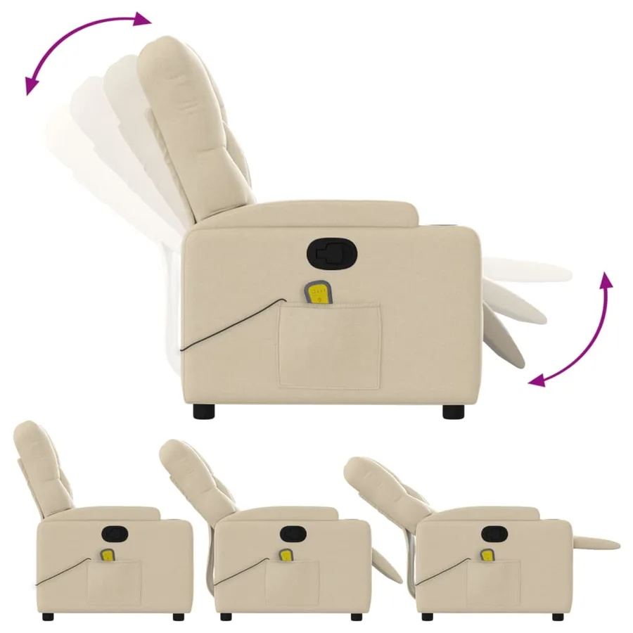 Fauteuil inclinable de massage crème tissu - 5