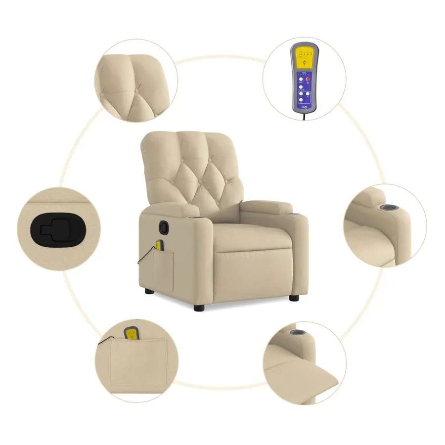 Fauteuil inclinable de massage crème tissu - 6