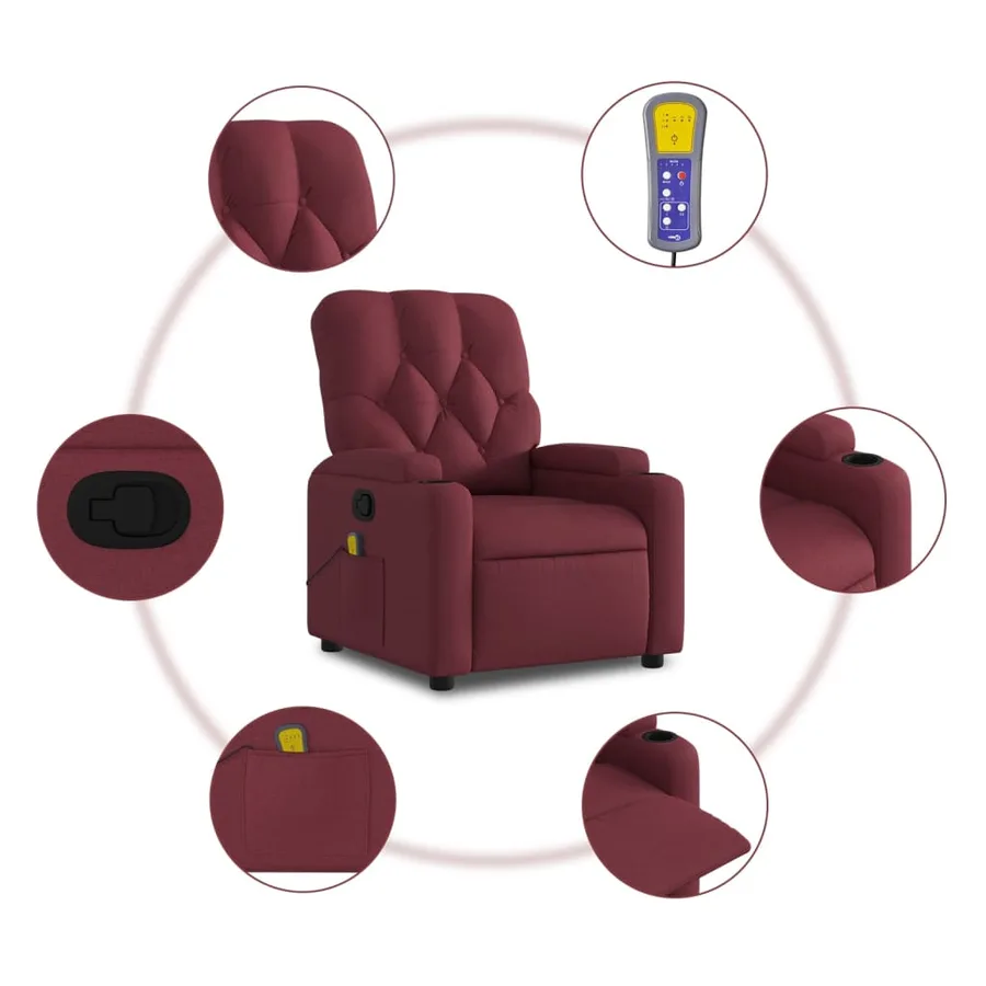 Fauteuil de massage inclinable Rouge bordeaux Tissu - 6