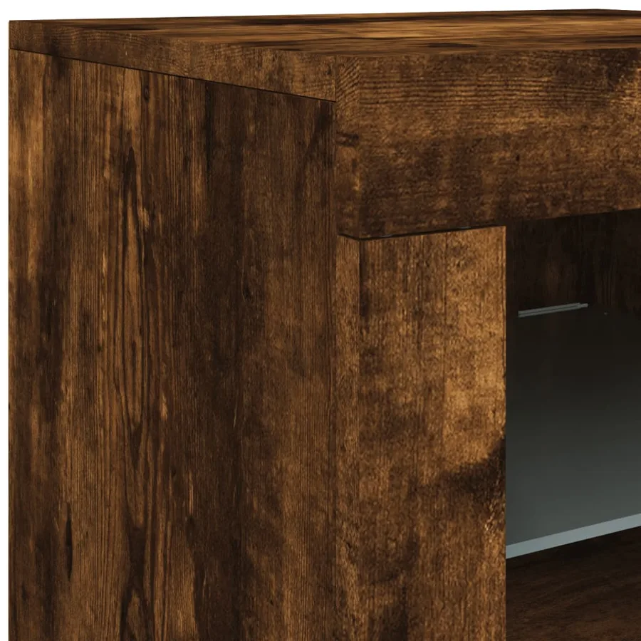 Buffet avec lumières LED chêne fumé 123x37x67 cm - 11