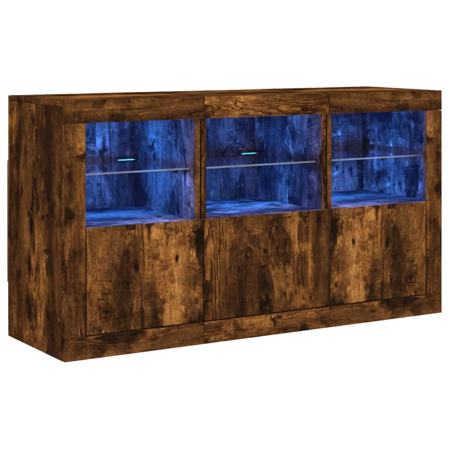Buffet avec lumières LED chêne fumé 123x37x67 cm - 2