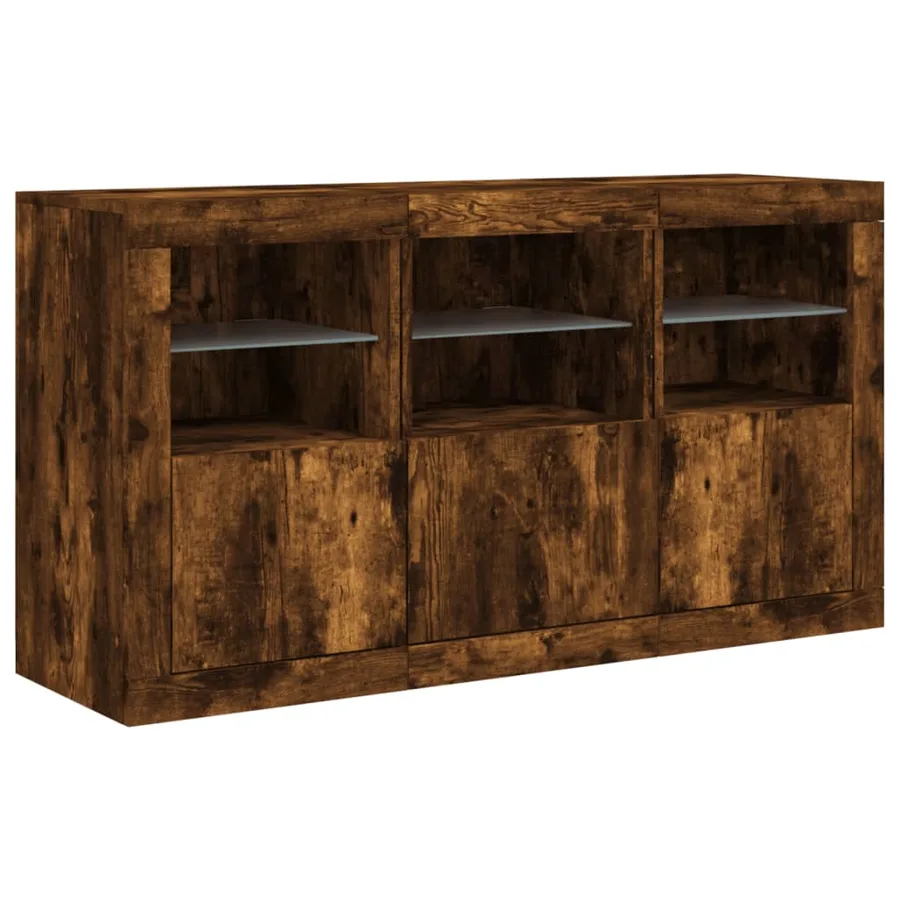 Buffet avec lumières LED chêne fumé 123x37x67 cm - 5