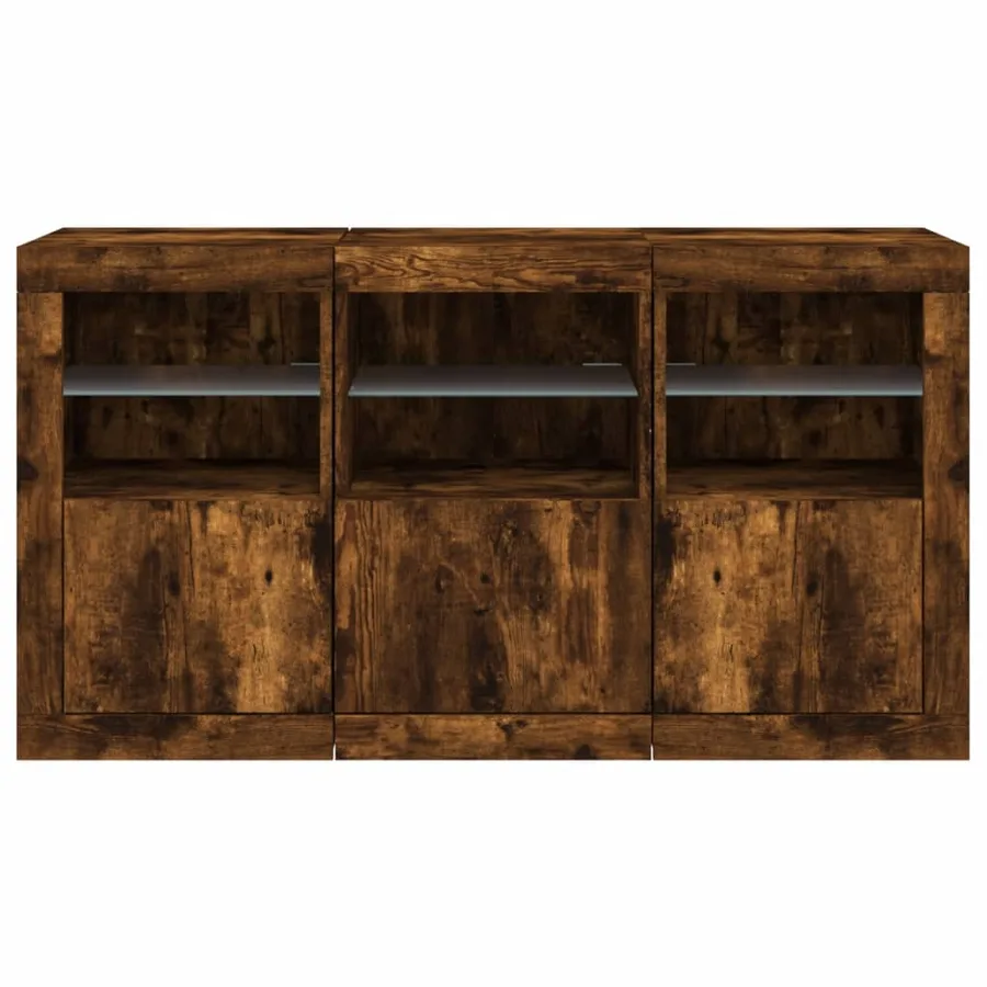 Buffet avec lumières LED chêne fumé 123x37x67 cm - 6