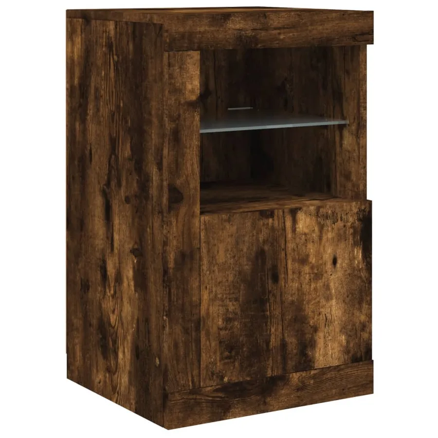Buffet avec lumières LED chêne fumé 123x37x67 cm - 9