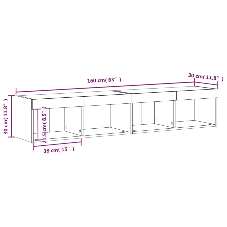 Meubles TV avec lumières LED 2 pcs gris béton 80x30x30 cm - 17