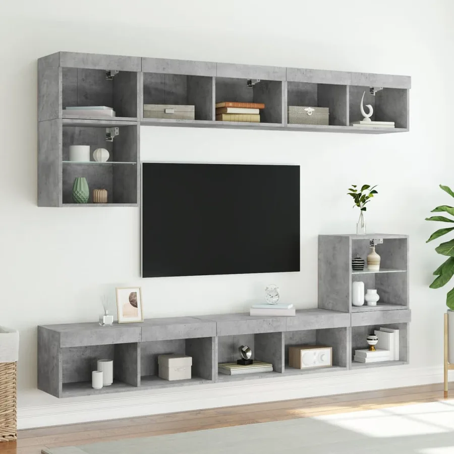 Meubles TV avec lumières LED 2 pcs gris béton 80x30x30 cm - 3