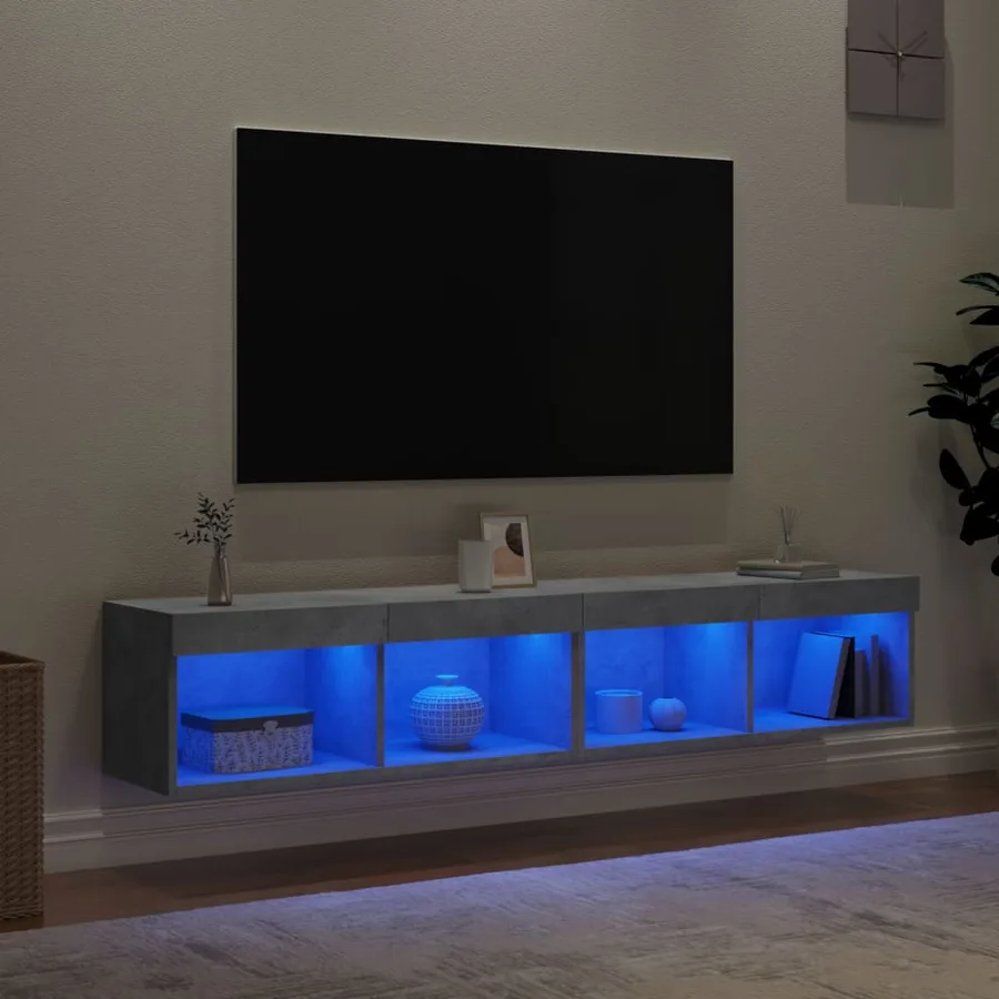 Meubles TV avec lumières LED 2 pcs gris béton 80x30x30 cm - 4