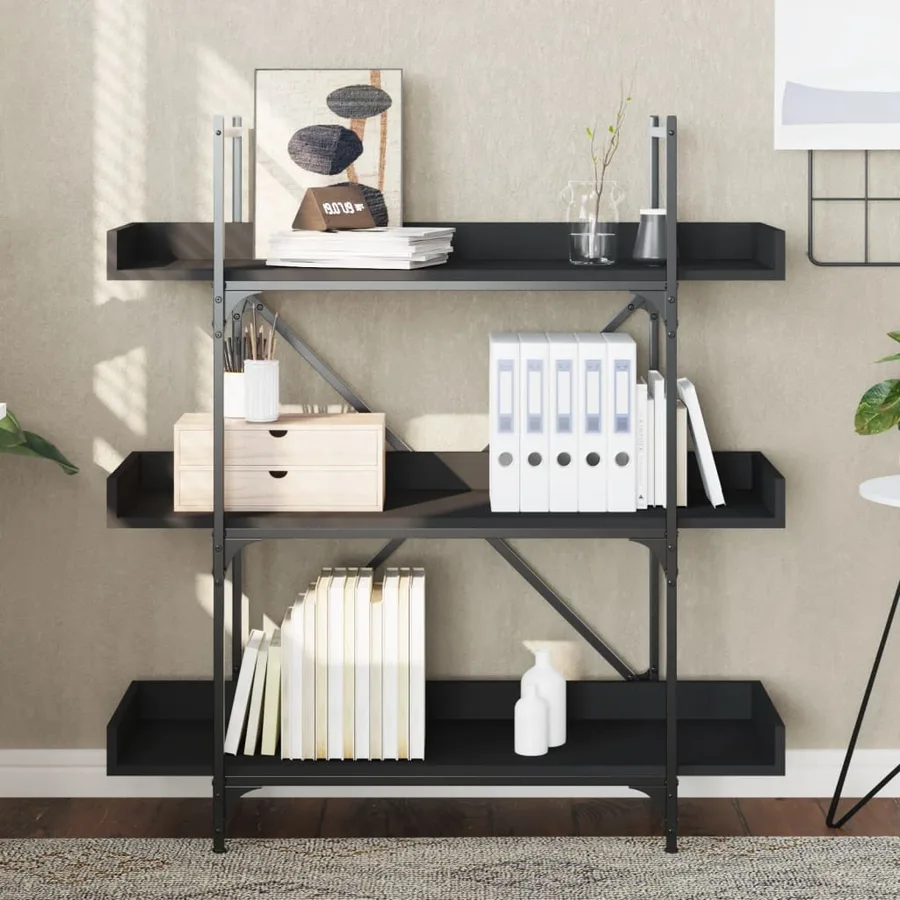 Bibliothèque à 3 niveaux noir 100x33x108,5 cm bois d'ingénierie - 3