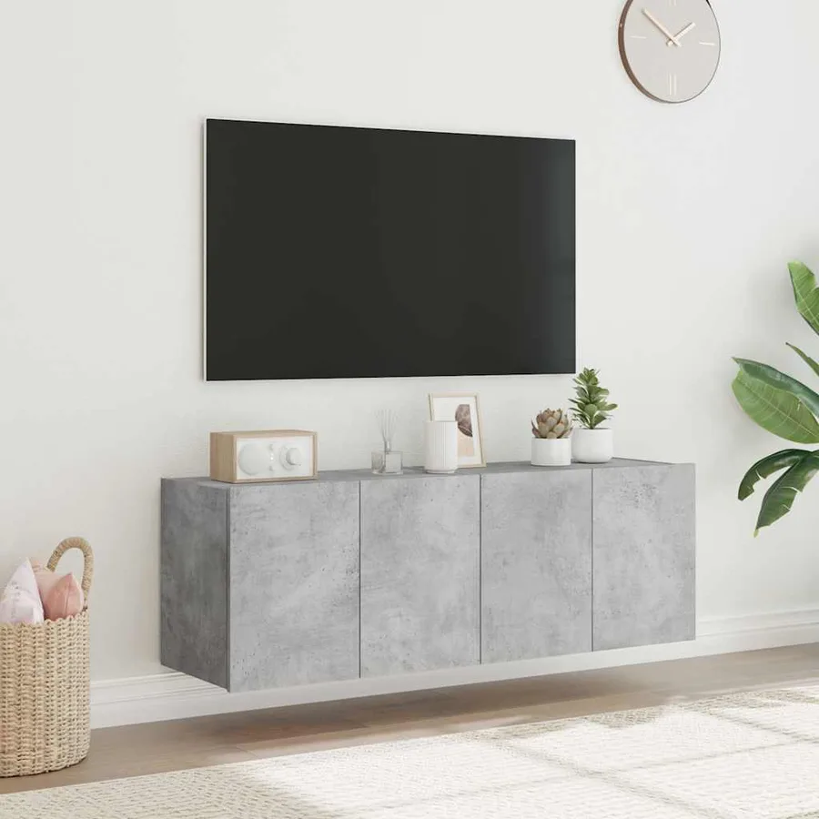 Meubles TV muraux et lumières LED 2pcs gris béton 60x35x41 cm - 4